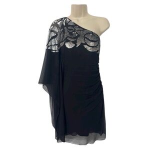 AIDAN MATTIX Elegant One-Shoulder Top Evening Dress with Silver Accents Size 2